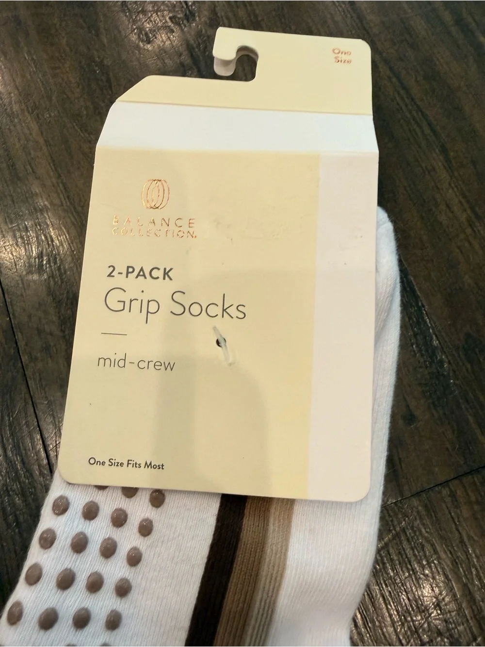 Balance Collection White Mid-Crew Grip Socks with Brown and Tan Stripes - 2-Pack